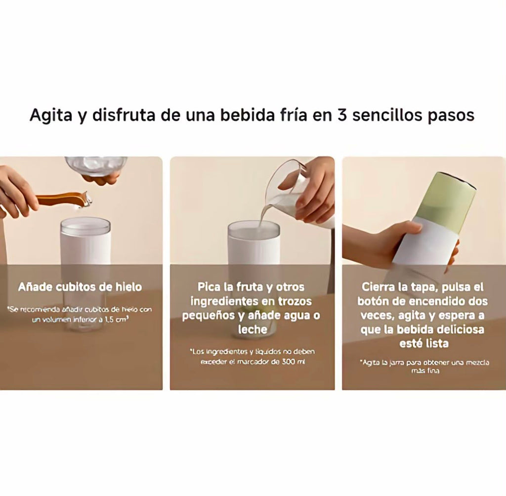 Licuadora Portátil Xiaomi Recargable | Tritura Hielo | 12 Usos por Carga