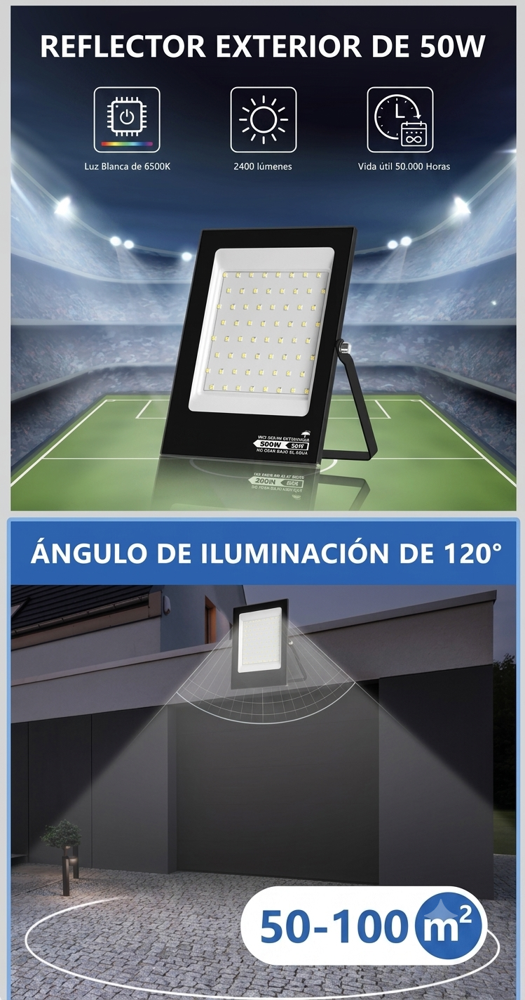 Reflector LED 50W IP65 | Ilumina y Protege tu Fachada y Jardín