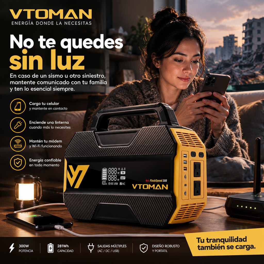 VTOMAN FlashSpeed 300 | Estación de Energía Portátil 300W | panel solar incluido
