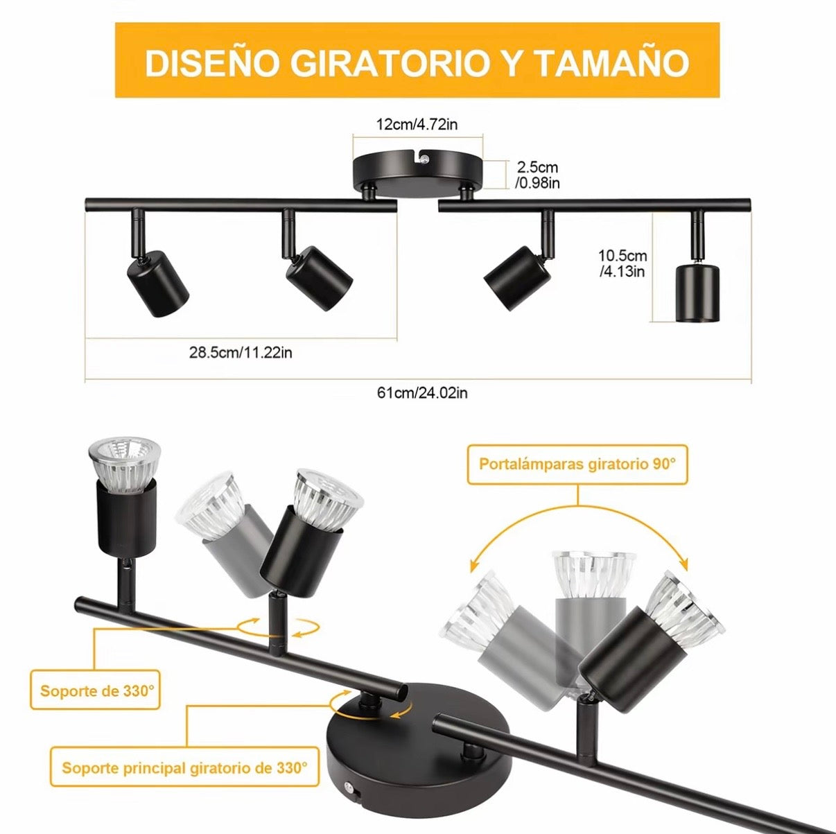 Lámpara Riel | 4 Focos LED Incluidos | Tu Estudio No Parecerá Sótano