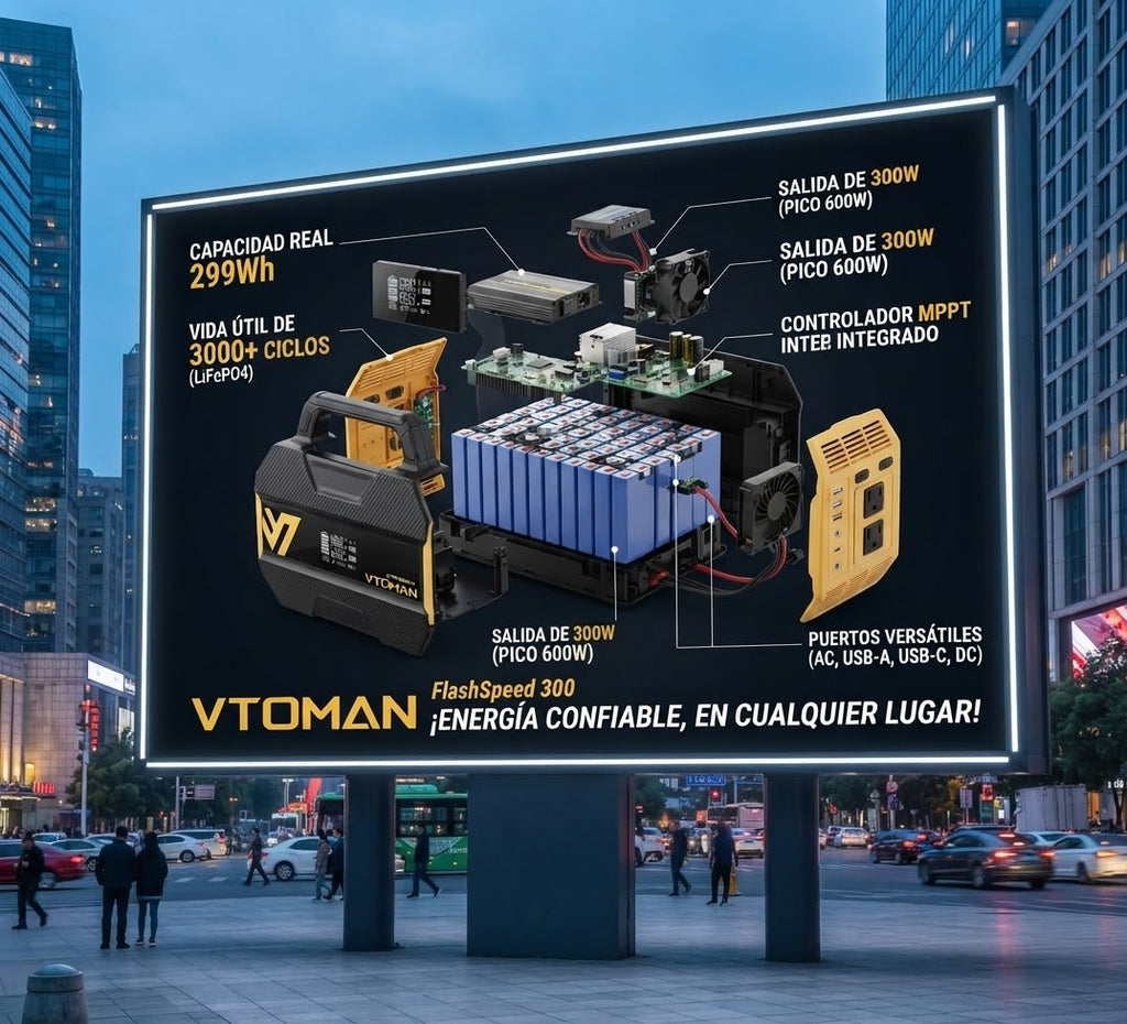 VTOMAN FlashSpeed 300 | Estación de Energía Portátil 300W | panel solar incluido