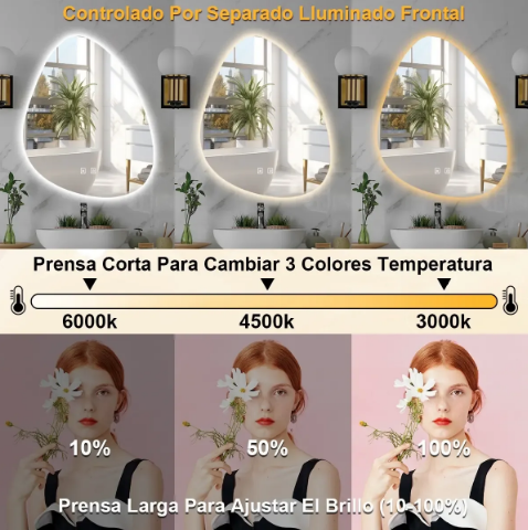 Espejo colgante tipo gota con función anti empañado | Luz ajustable
