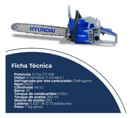Motosierra Hyundai Turbo455 18" Ranch | Gasolina 45cc