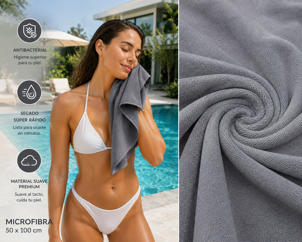 2 pack Toalla de Microfibra para Natación, Gym, Playa 50cm x 100cm Varios colores