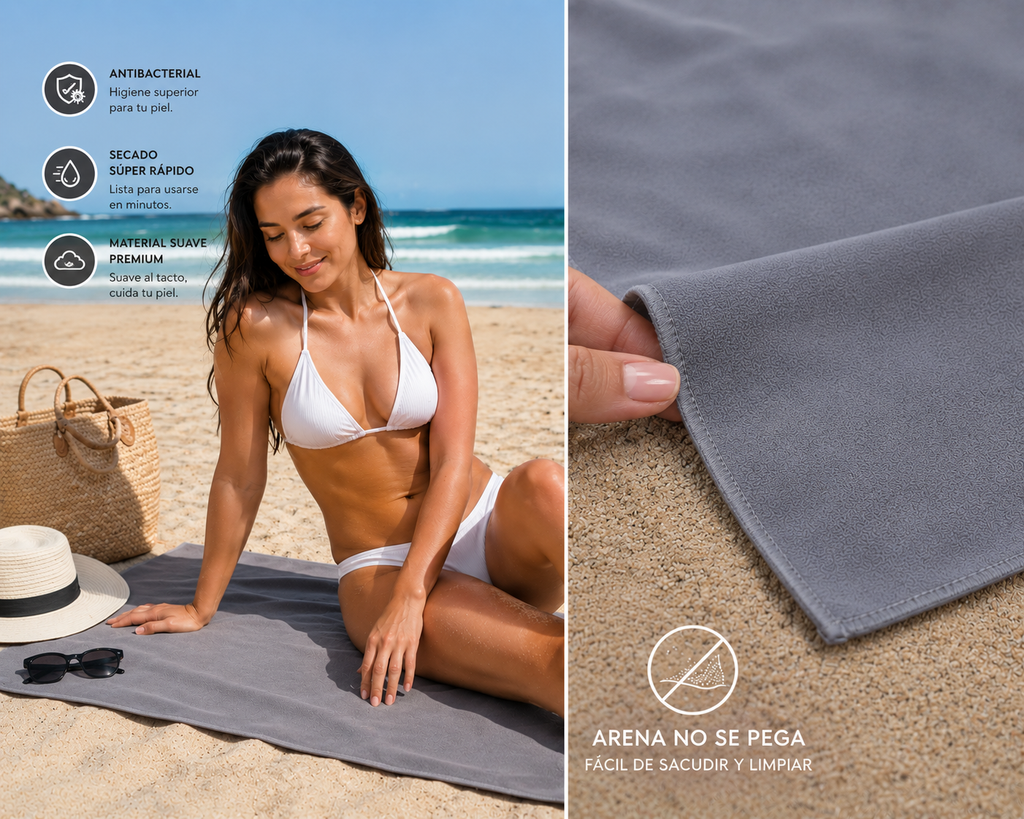 2 pack Toalla de Microfibra para Natación, Gym, Playa 50cm x 100cm Varios colores