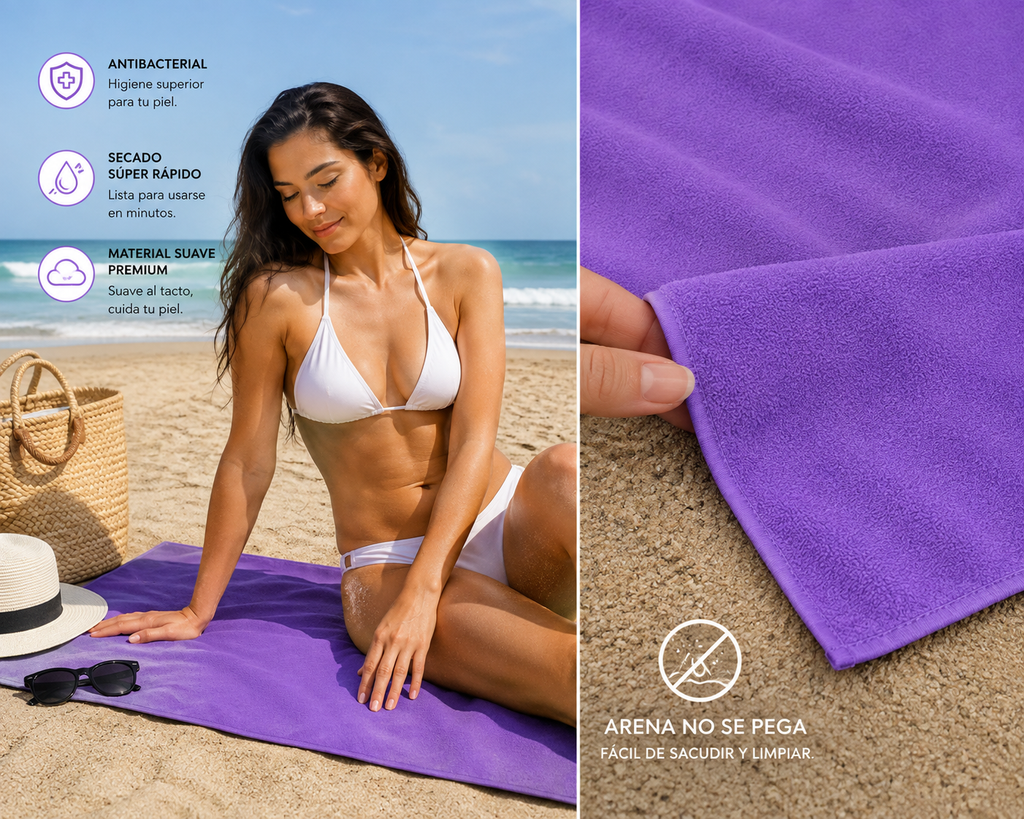 2 pack Toalla de Microfibra para Natación, Gym, Playa 50cm x 100cm Varios colores