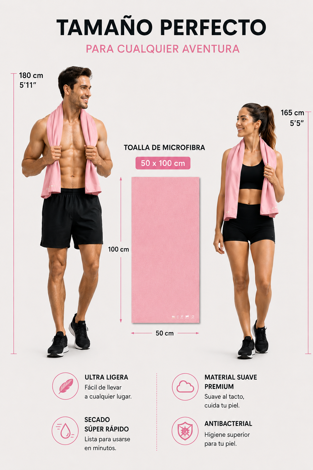 2 pack Toalla de Microfibra para Natación, Gym, Playa 50cm x 100cm Varios colores