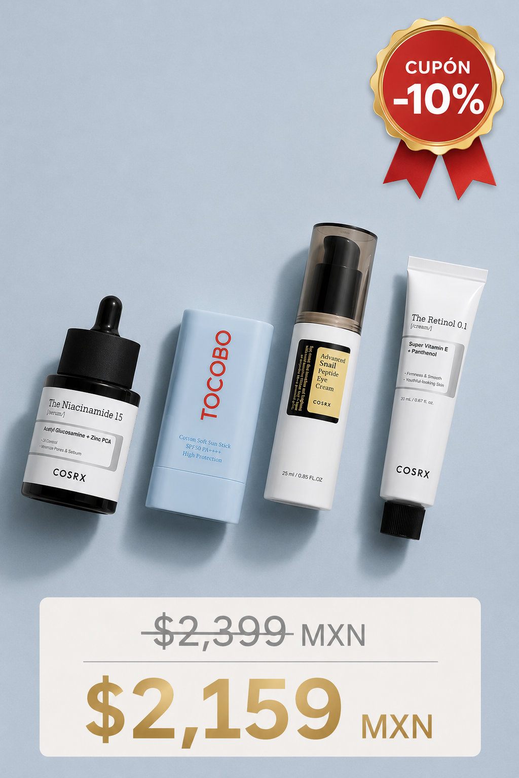 Kit Antiedad Retinol y Péptidos | Rutina Firmeza 4 Piezas | Omere