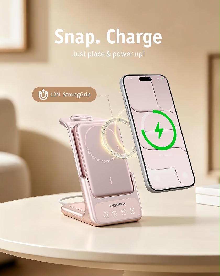 RORRY Power Bank 3 en 1, Portatil Pila para MagSafe 5000mAh Powerbank