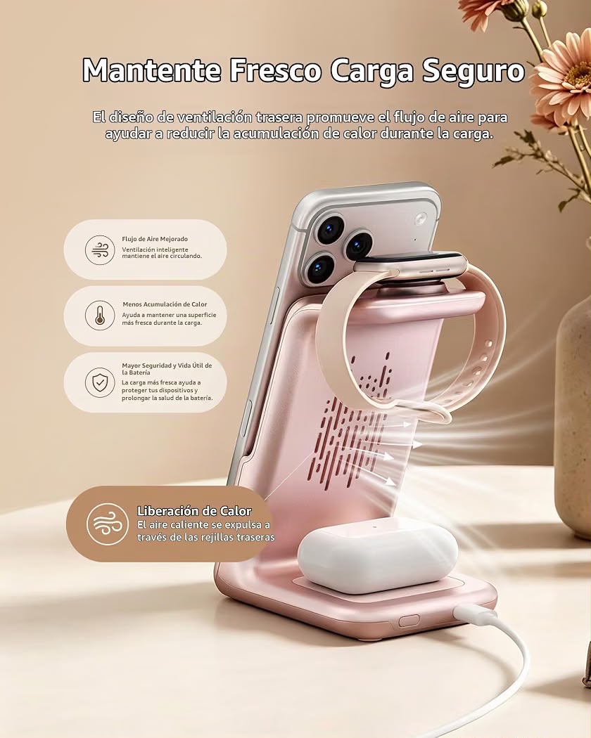 RORRY Power Bank 3 en 1, Portatil Pila para MagSafe 5000mAh Powerbank