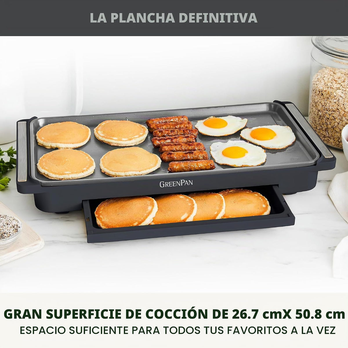 Plancha Eléctrica GreenPan | Antiadherente de Cerámica sin PFAS – Superficie 10.5 x 20"