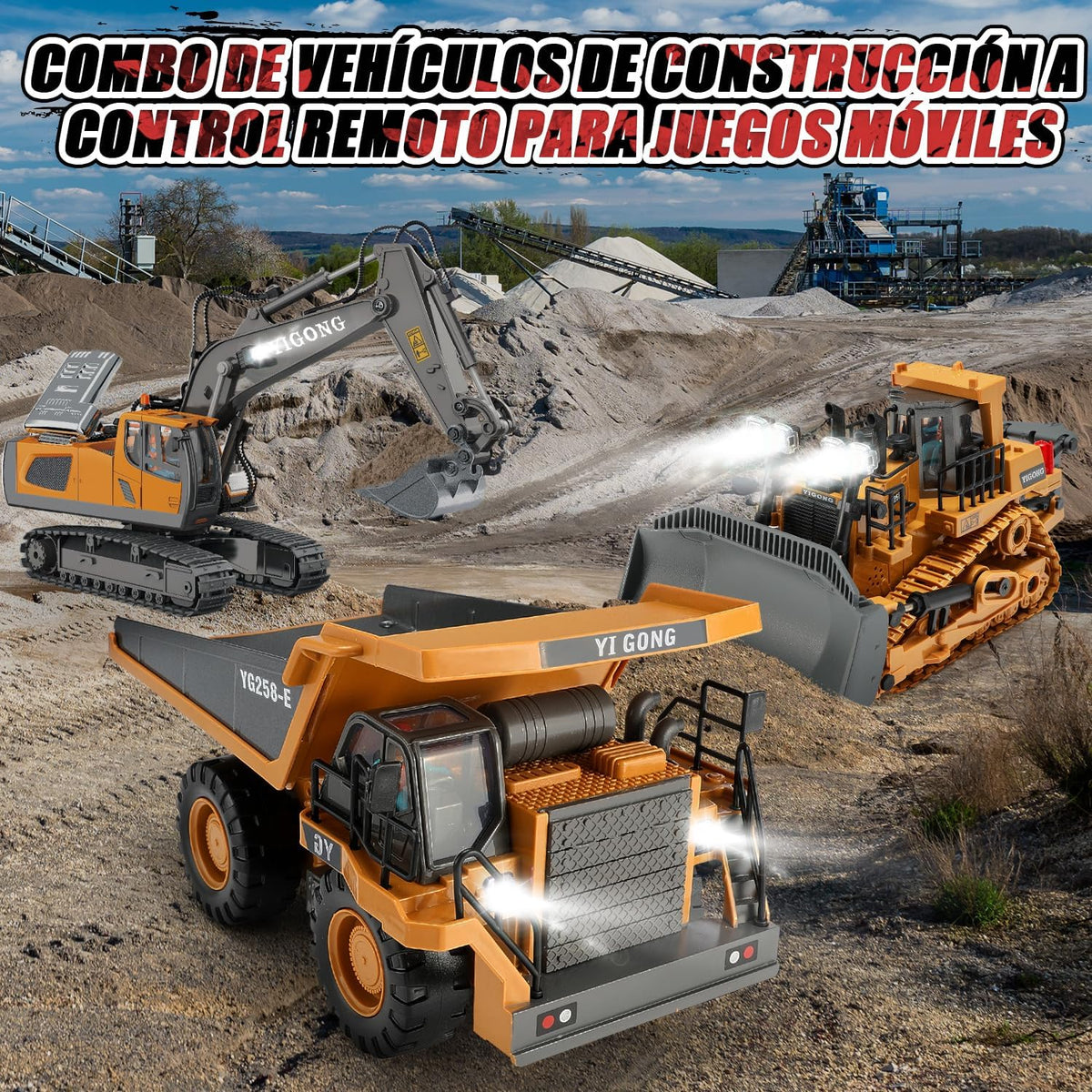 Vehículos RC 1:20 Aleación — Excavadora, Bulldozer y Volteo | Individual, Dúo o Set