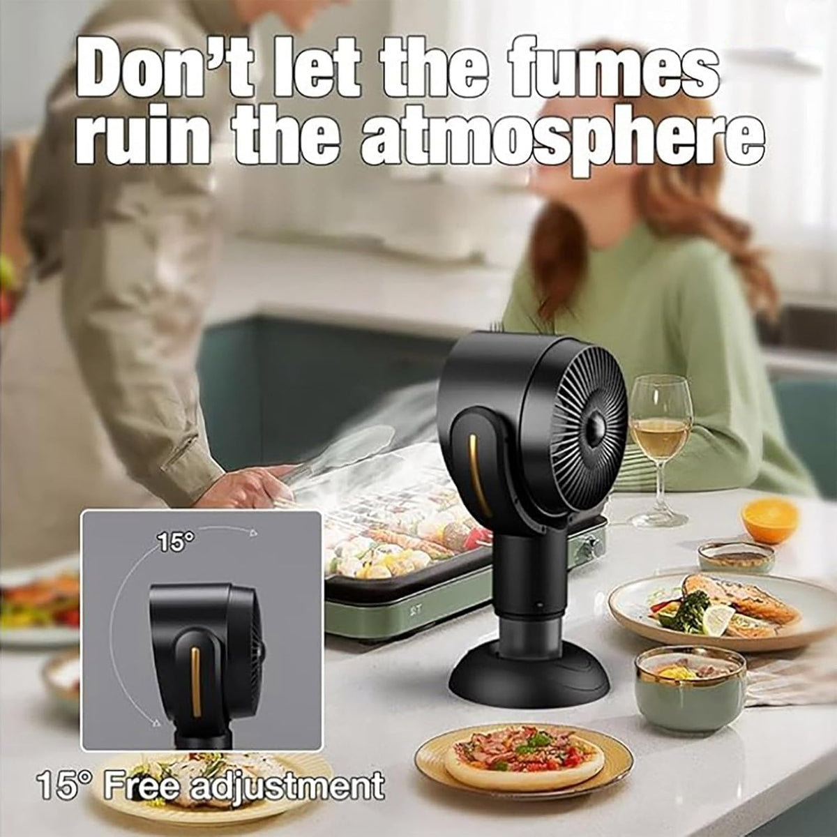 Purificador de Aire Portátil con Extractor — Ángulo Ajustable 15°, Sensor de Olores y Bajo Ruido