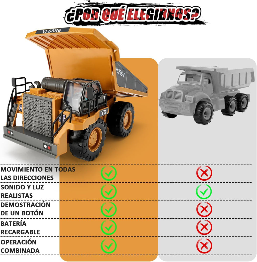 Vehículos RC 1:20 Aleación — Excavadora, Bulldozer y Volteo | Individual, Dúo o Set